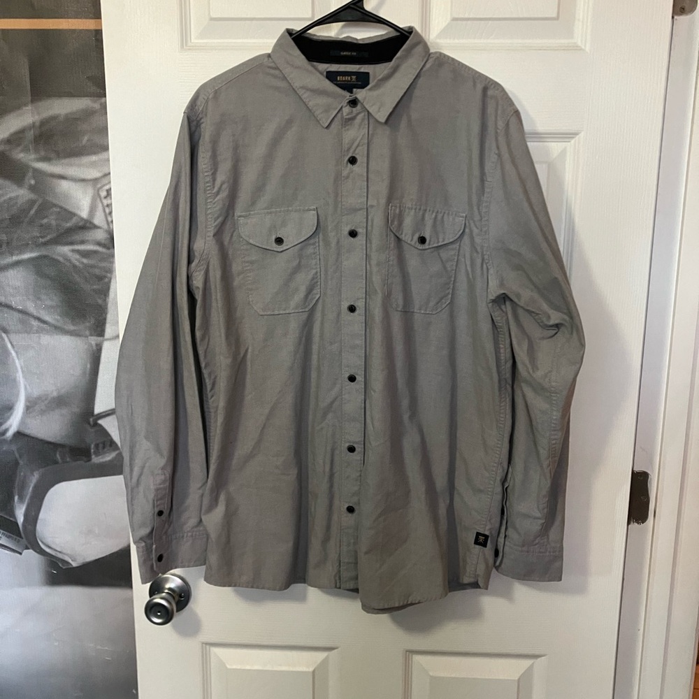 ROARK Button Down Casual Shirt Dress Large L Grey Mens